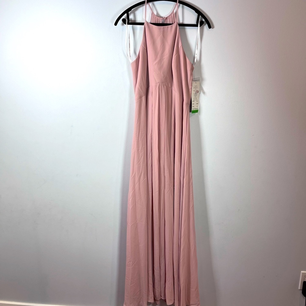Bill Levkoff - 711 Chiffon Spaghetti Strap Keyhole Back Frost Rose Gown Size 12